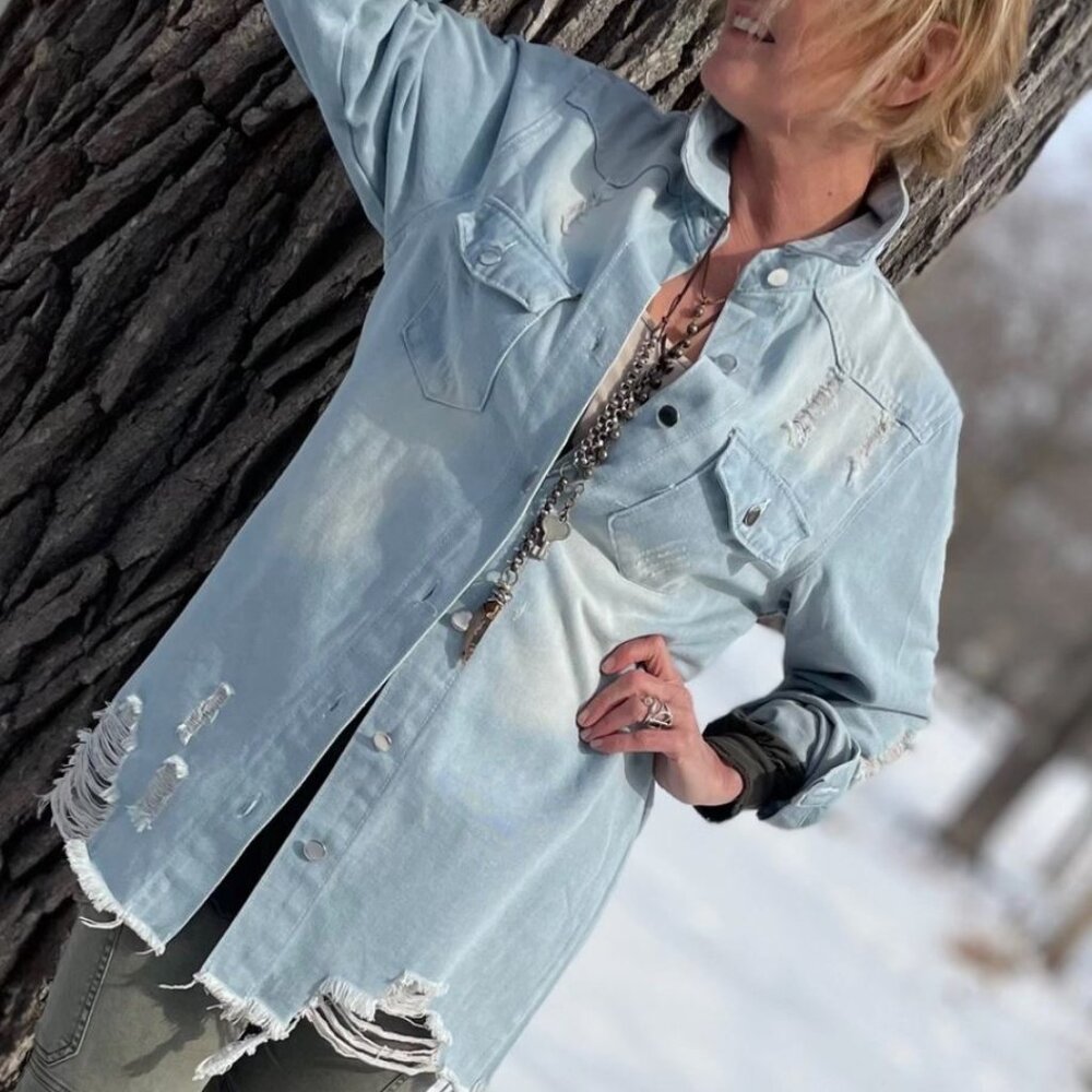 NWT Distressed Denim Shacket/Jacket